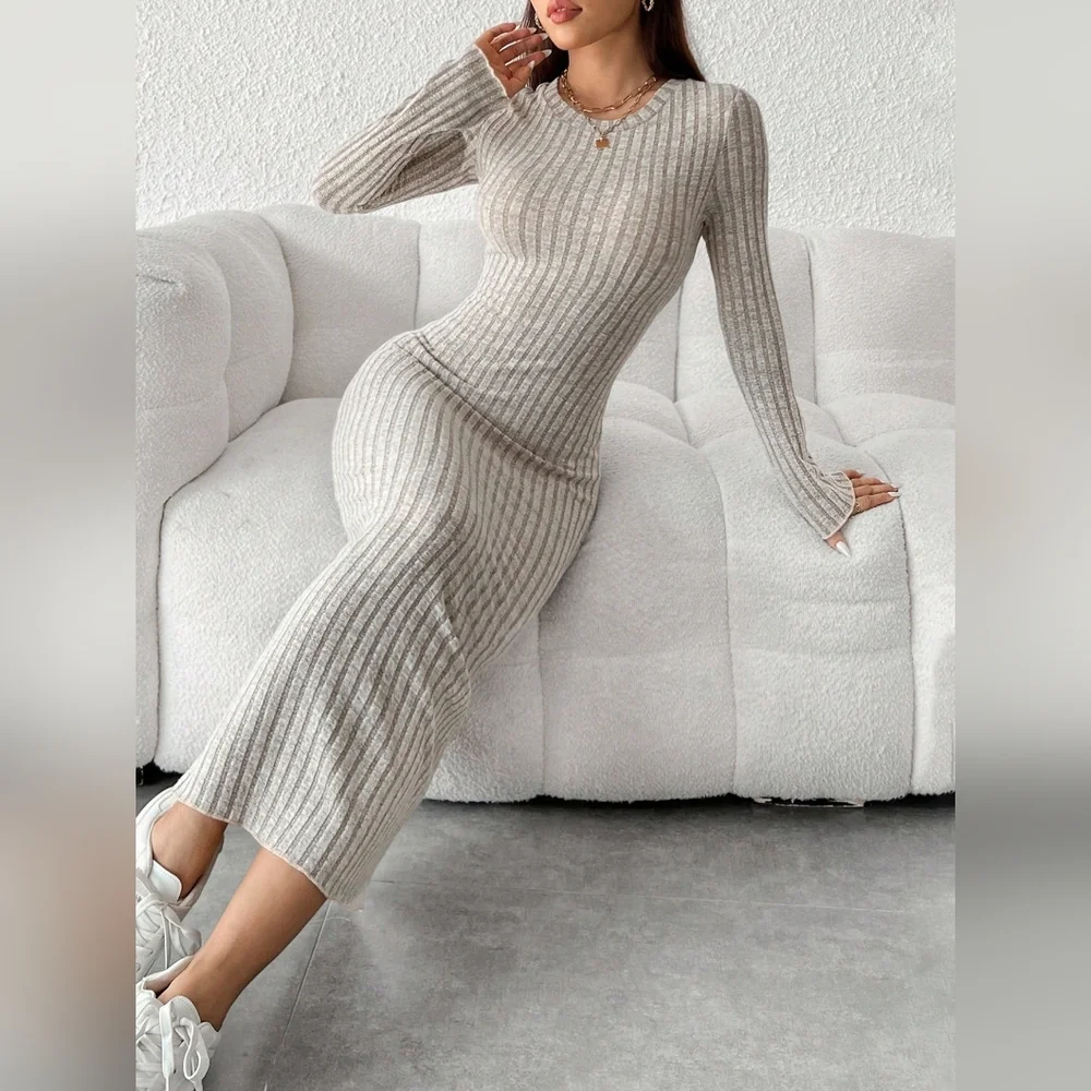 Solid Color Long Sleeve Dress - Picture 2 of 4